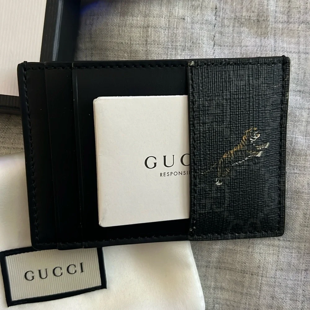 🆕💯% Auth Gucci GG Supreme Canvas Card Case NWT Black Tiger 🐅